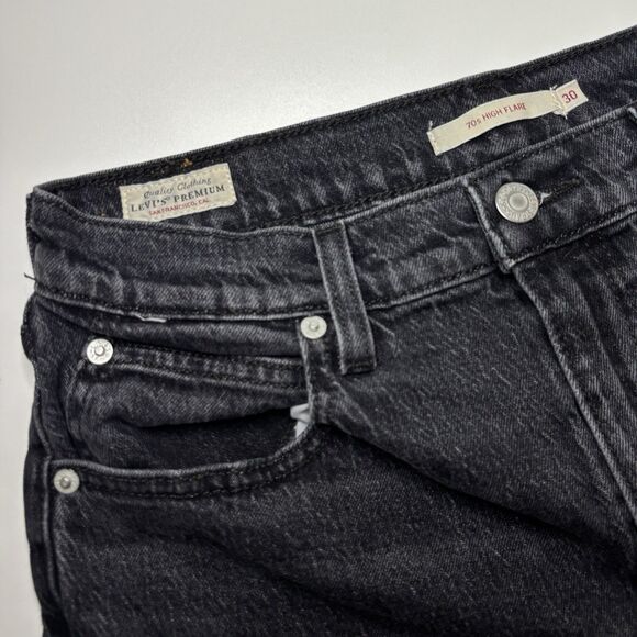 Levis Premium 70s High Rise Flare Denim Jeans Black Women's 30W 32L Boho Y2K - Picture 6 of 13